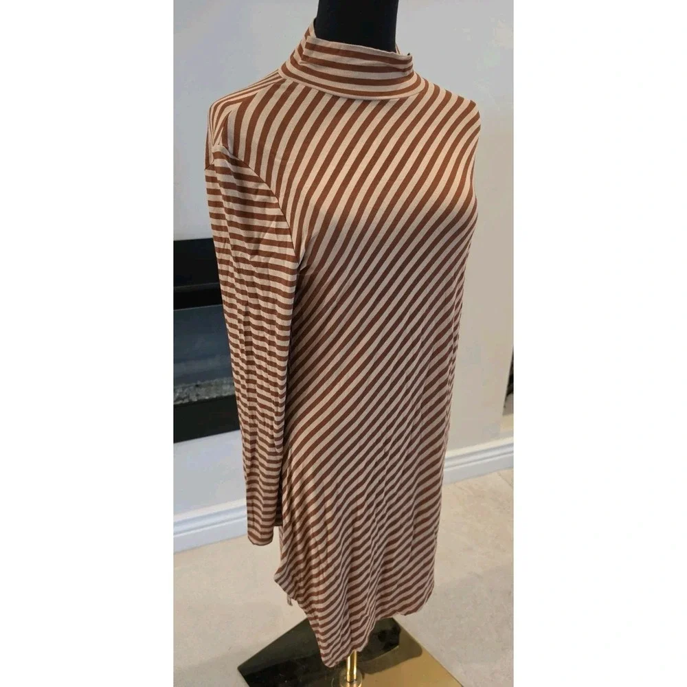 Chico's Bronzed Clay Asymmetrical Long Sleeve Striped Mock Top SZ 1 US 8/10